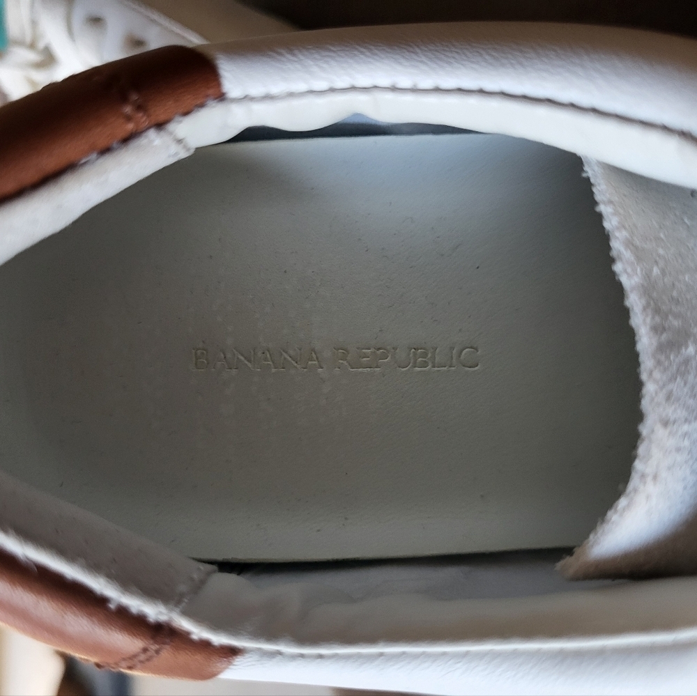 Banana Republic Essential White & Brown Leather Sneaker Size 8.5 - Picture 5 of 8